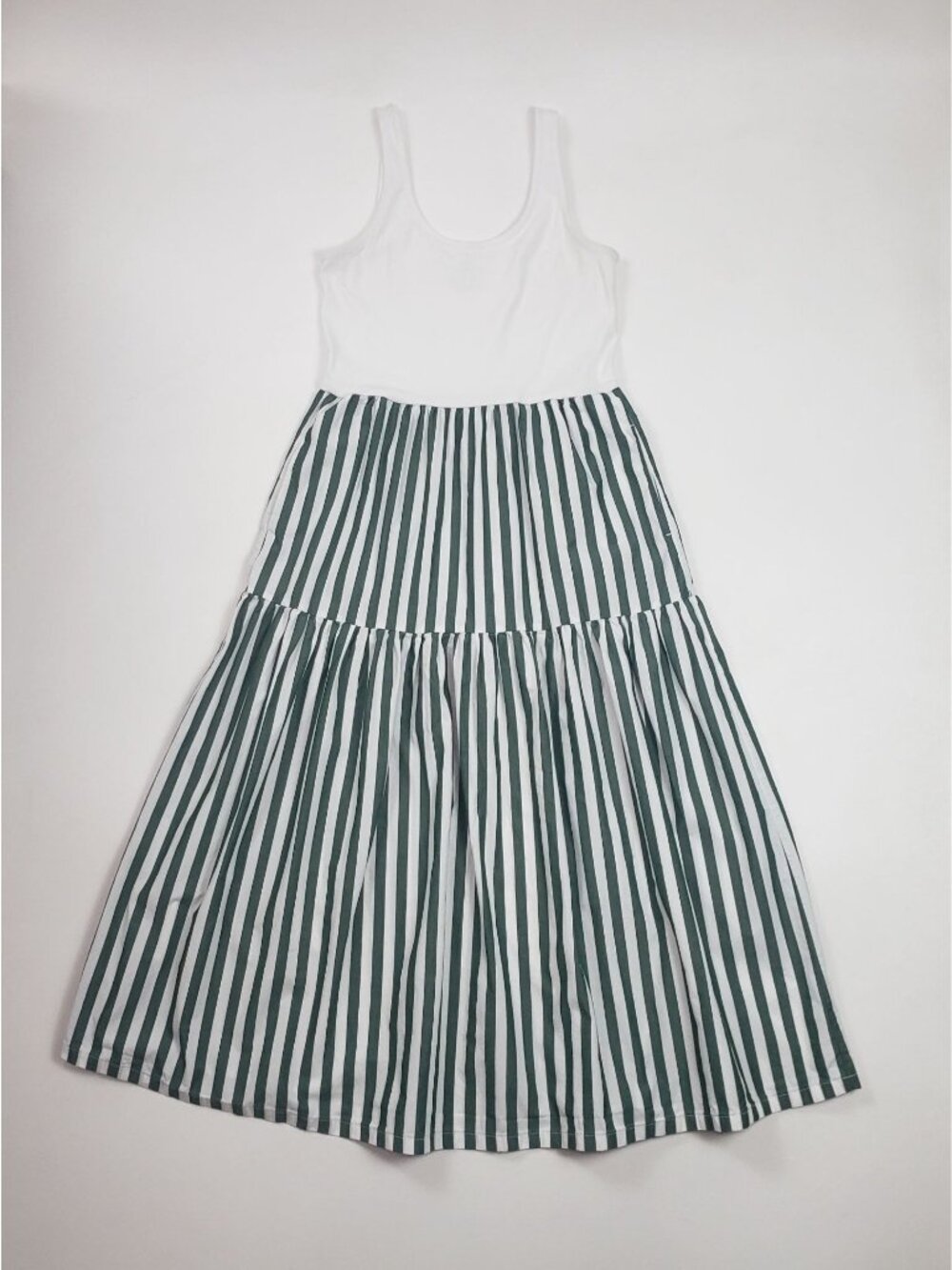 J.Crew Factory Striped Tiered Knit Mixy Dress Green Women’s Size Small Midi EUC - Picture 5 of 16